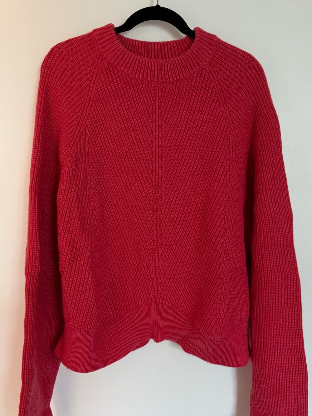 💗 All Saints Hot Pink Textured Rib Crewneck Sweater